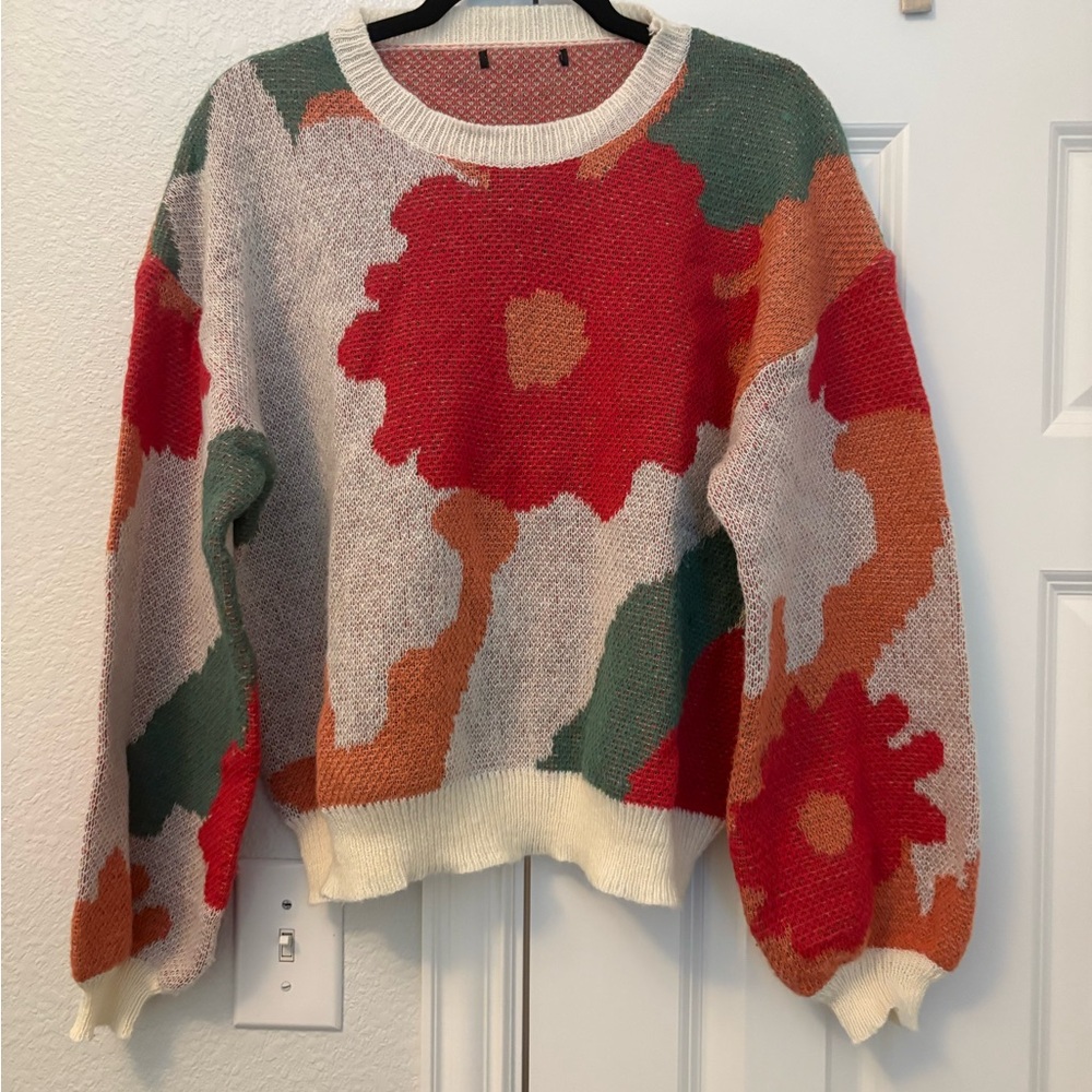 Colorful Floral Crew Neck Sweater